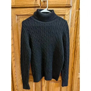 Black cable turtle neck cotton blend sweater by St Johns Bay size L